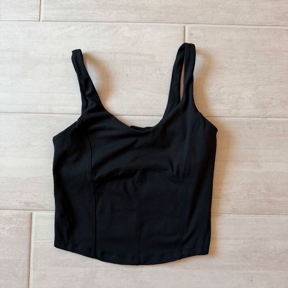 Dankskin Crop Top Corset-Stitch Wide Strap Black Small Yoga Workout Sports Bra
